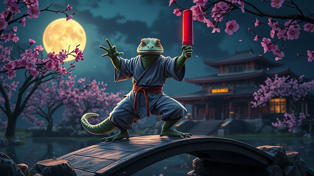 Popsicle Ninja Iguana in Dark Fantasy Dojo