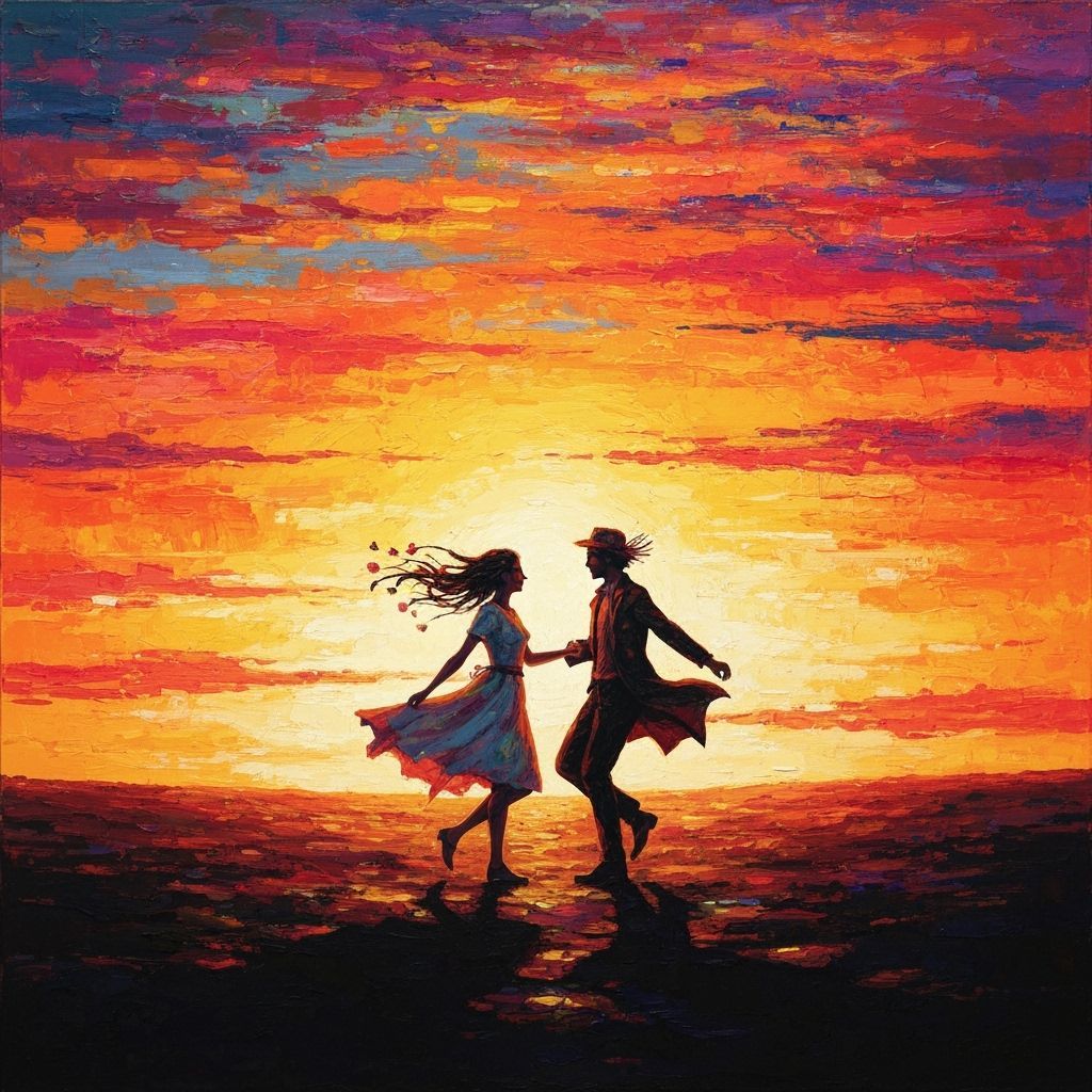 Couple Dancing at Sunset in Abstract Style