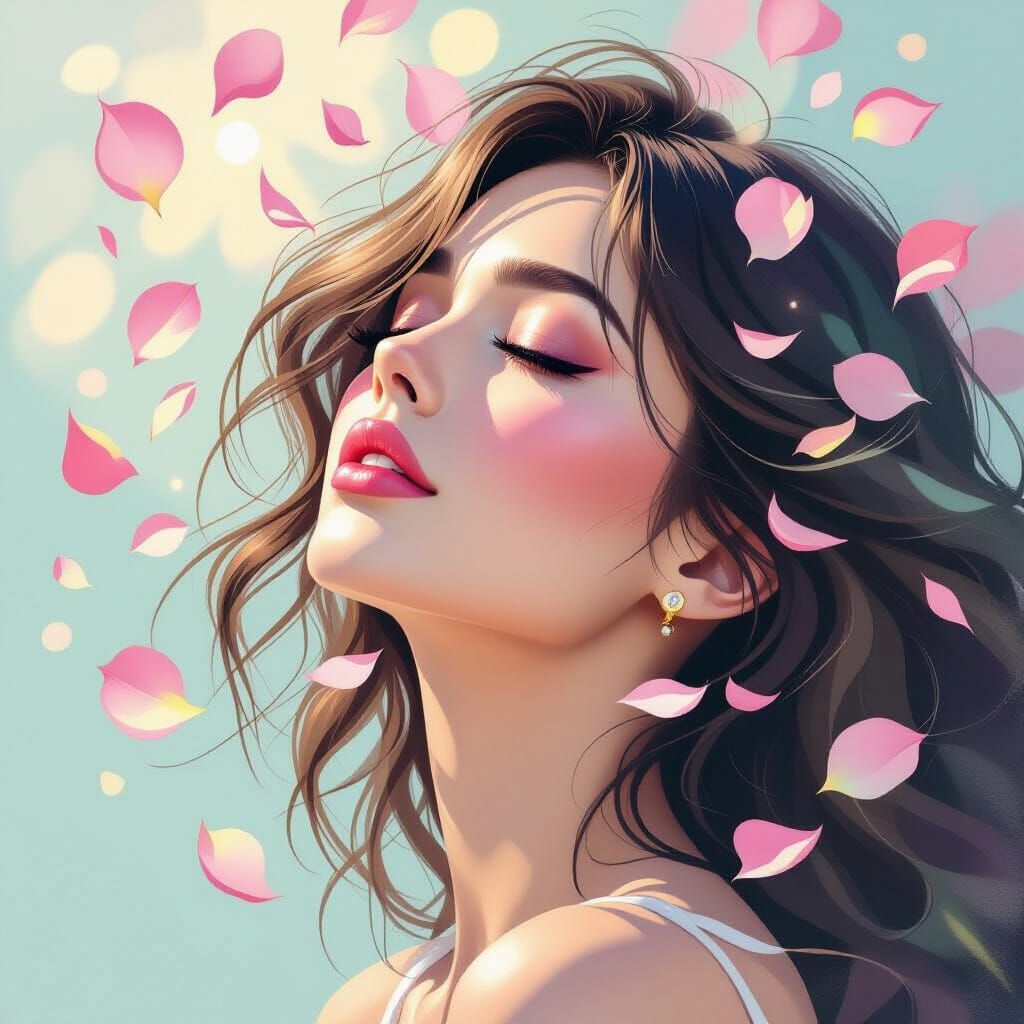 Falling Petals: Ethereal Minimalist Painting with Boho Warmt...