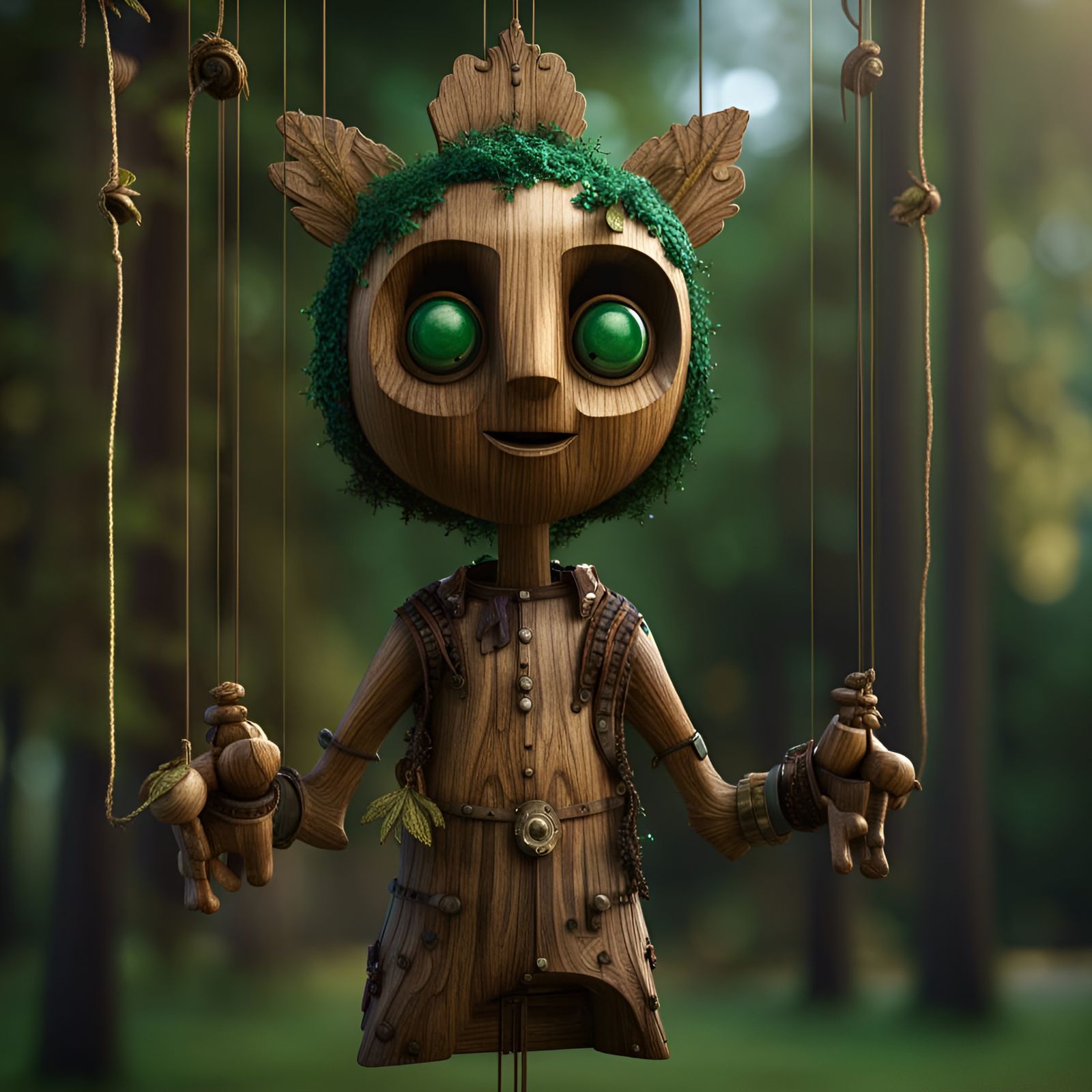 Detailed 3D Wooden Puppet on Strings