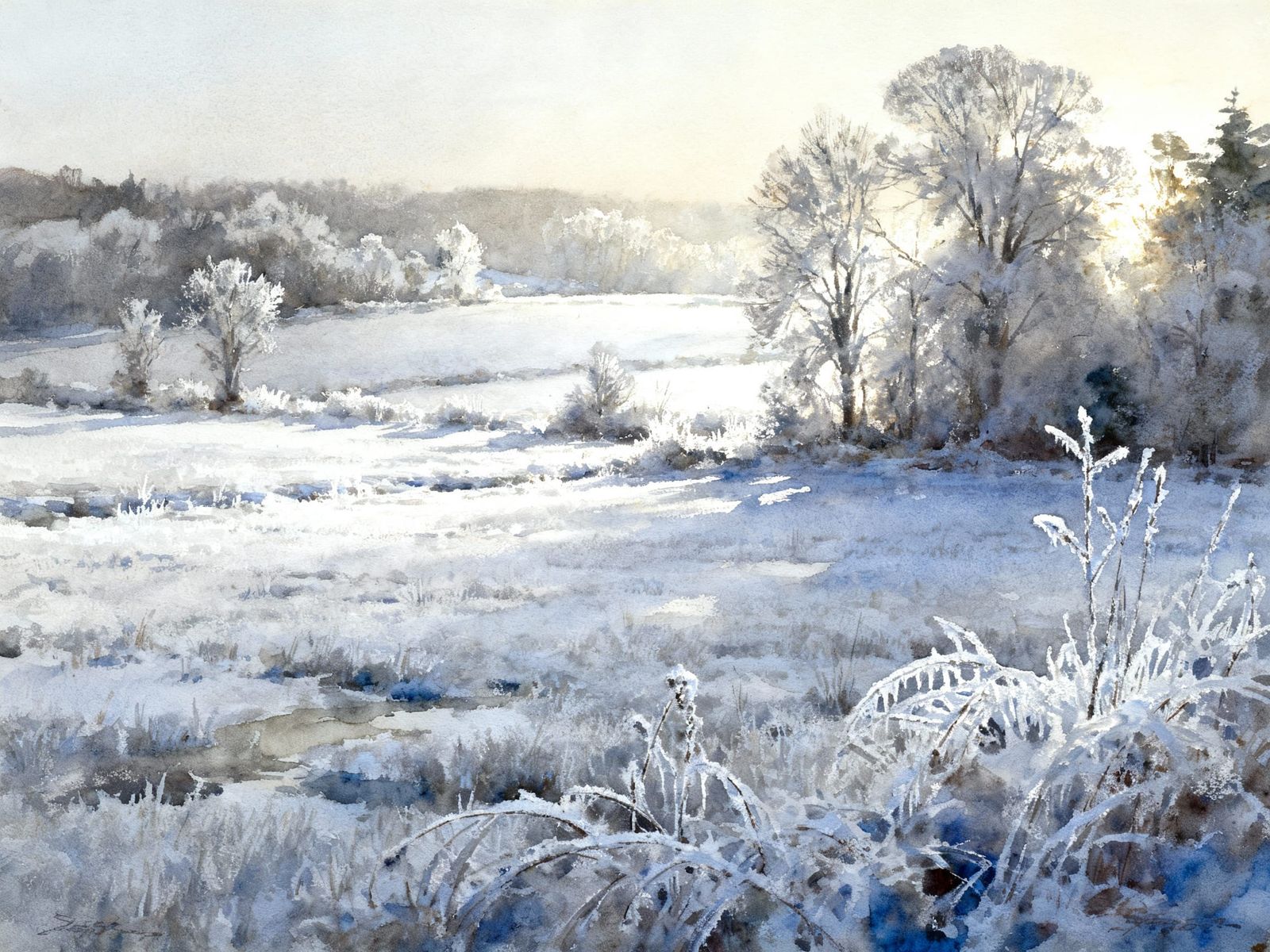 Frosty Country Morning in Watercolor