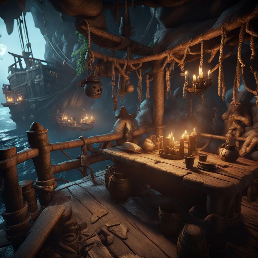 Pirate Cave with Drunken Pirates in 3D