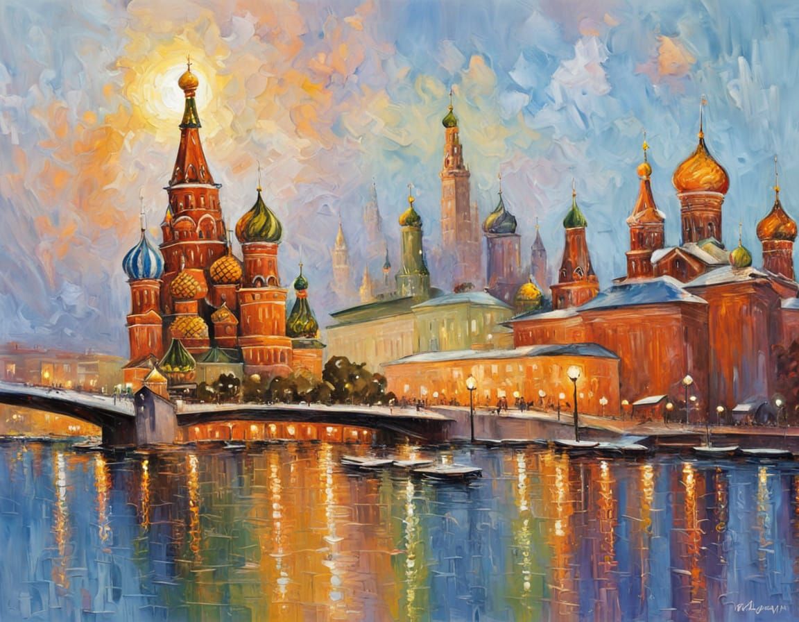 Colorful Moscow Cityscape in Impasto Style