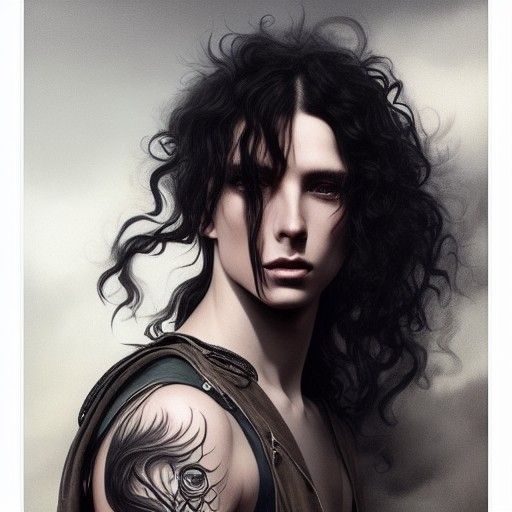 Androgynous Man with Tattoos in Matte Painting Style