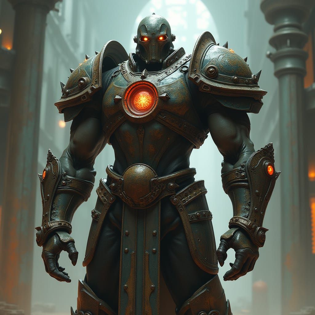 Warforged Artificer in Gothic Armor with Dark Energy Core