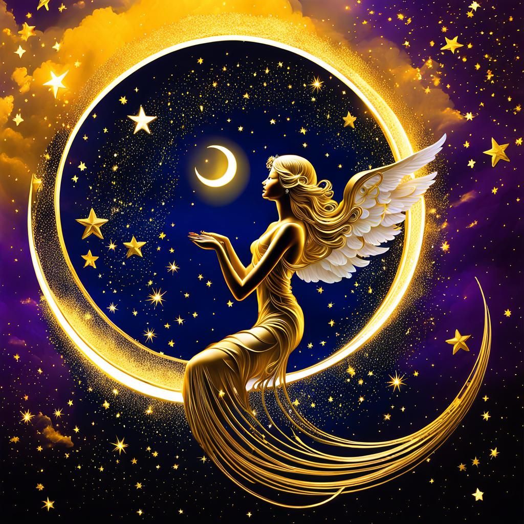 Celestial Space Angels in a Vibrant Starry World