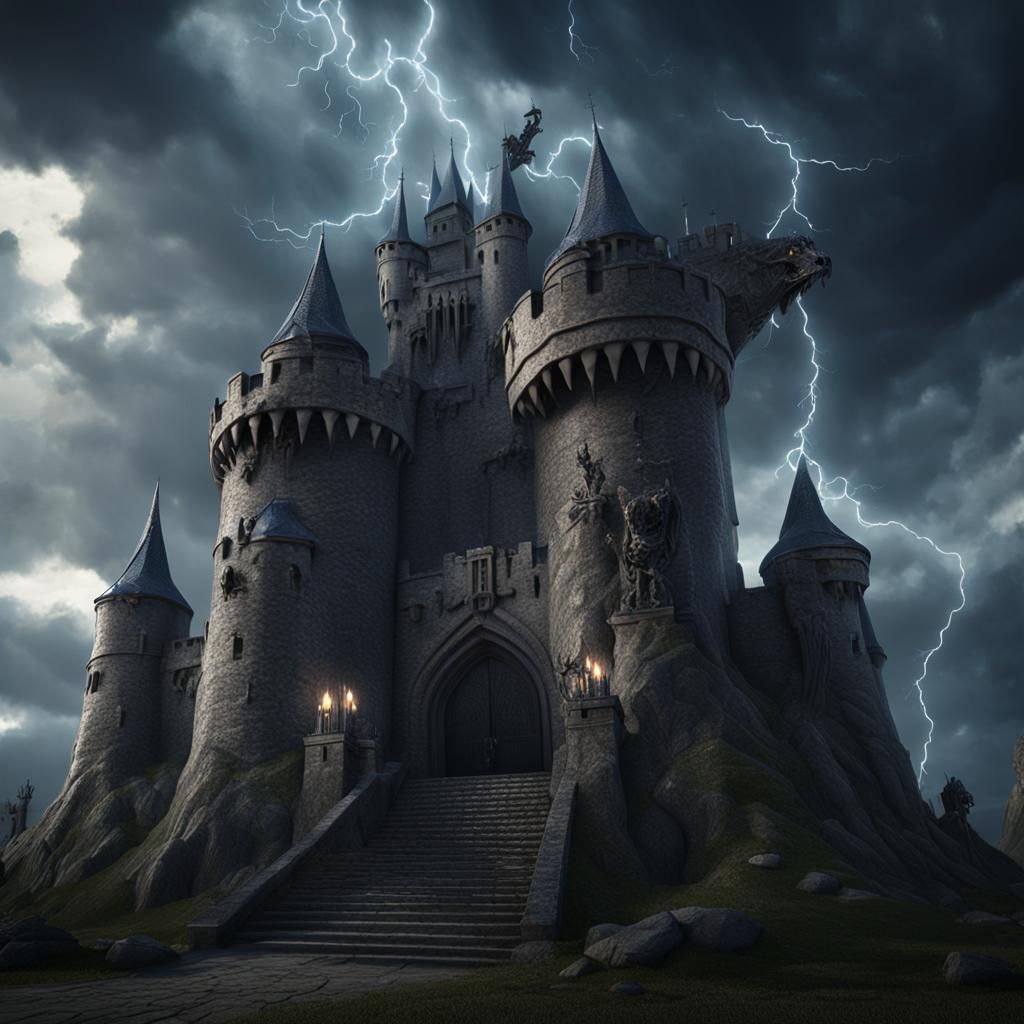 Castle Grayskull Demon Skull Entrance with Lightning