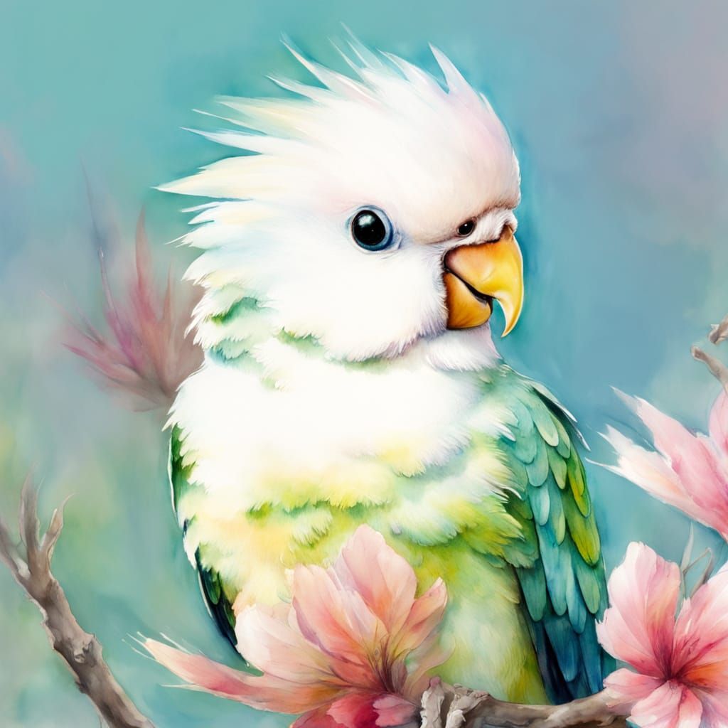 Watercolor Close-Up of a Pastel Parakeet