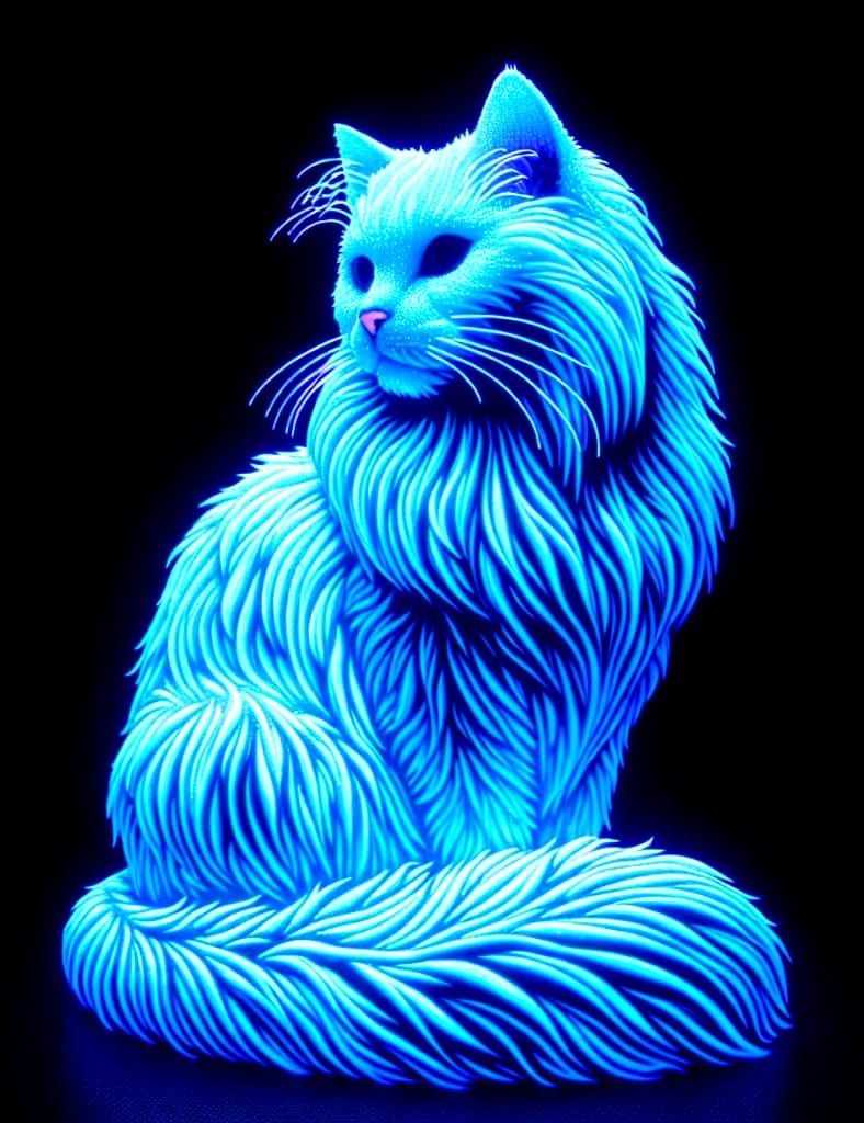 Elegant White Cat Radiates Under Blacklight