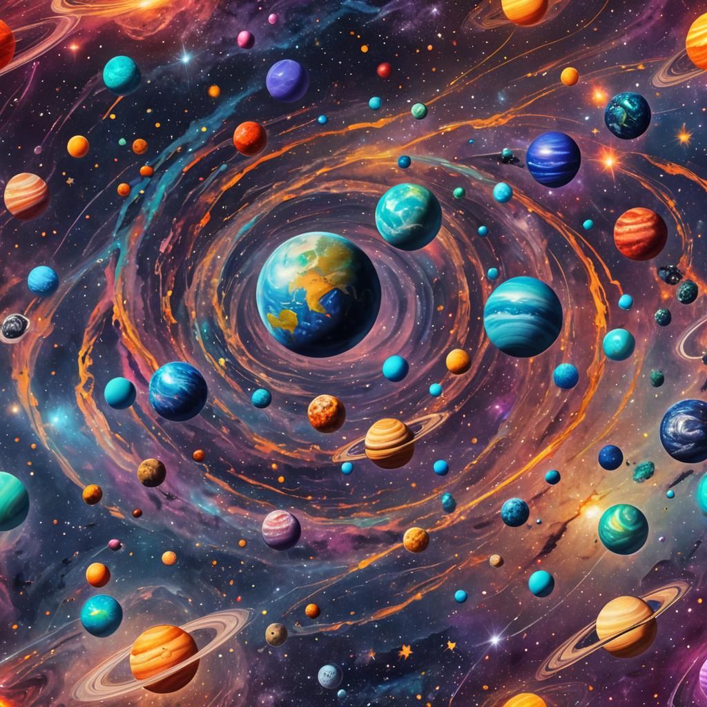Vibrant Planet in Colorful Solar System