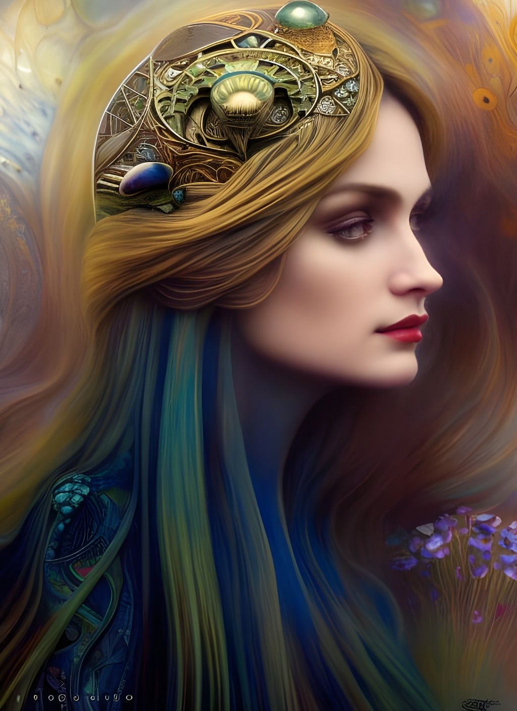 Gaia with Butterfly Wings in Art Nouveau Style