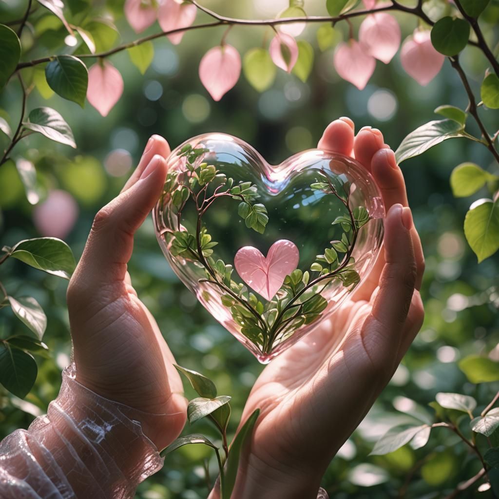 Hands Cradling Delicate Pink Heart: Hyper-Realistic Digital ...