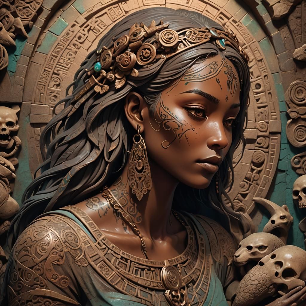 Bronze Age Woman in Ancient Crypt: 3D Anime Art