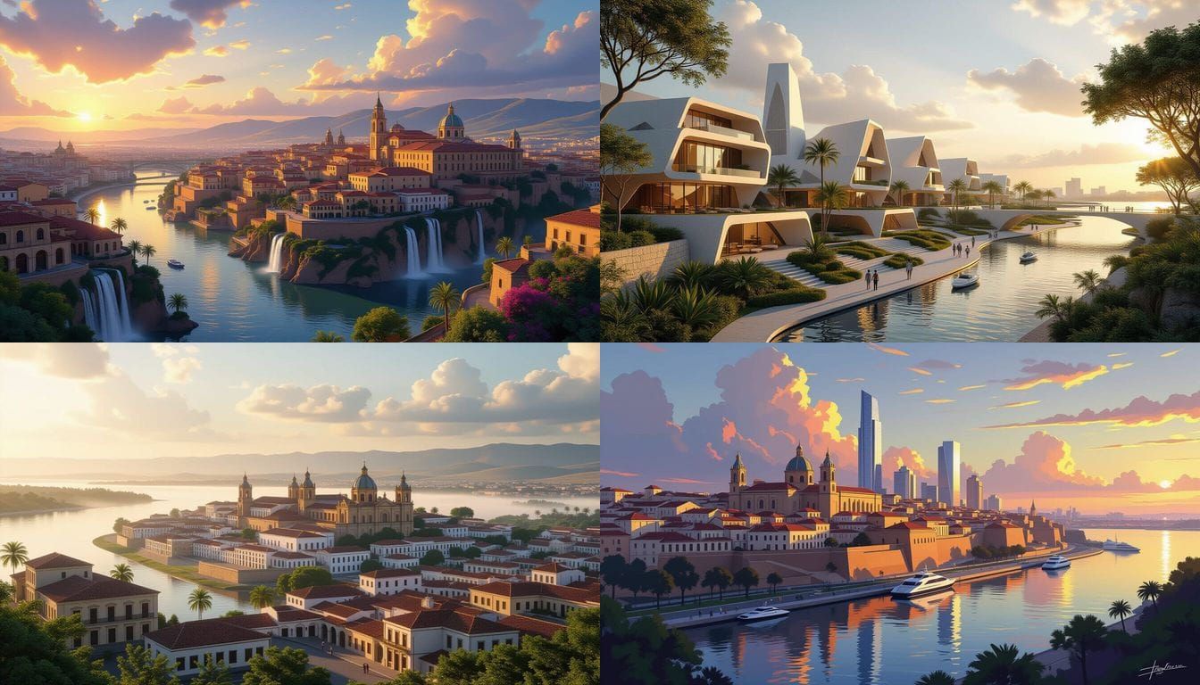 Futuristic Cityscape Hybrid in Carlos Ott Style