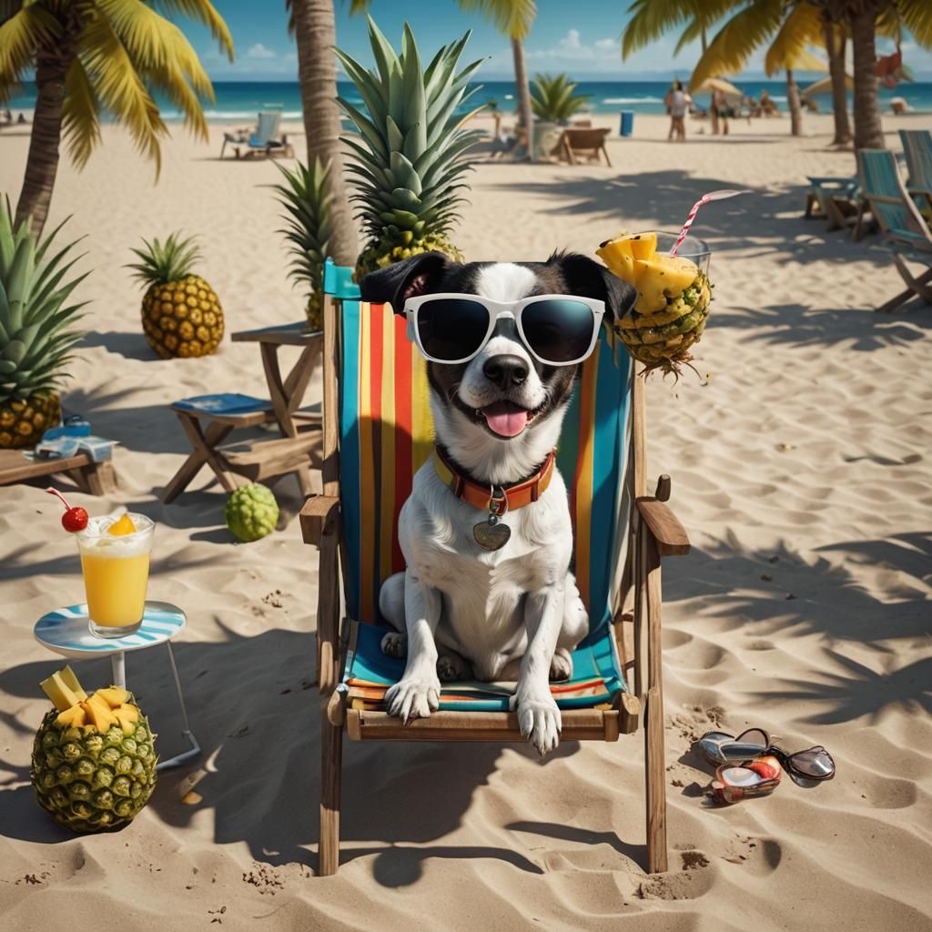 Dog Chilling on Beach: Detailed Digital Painting