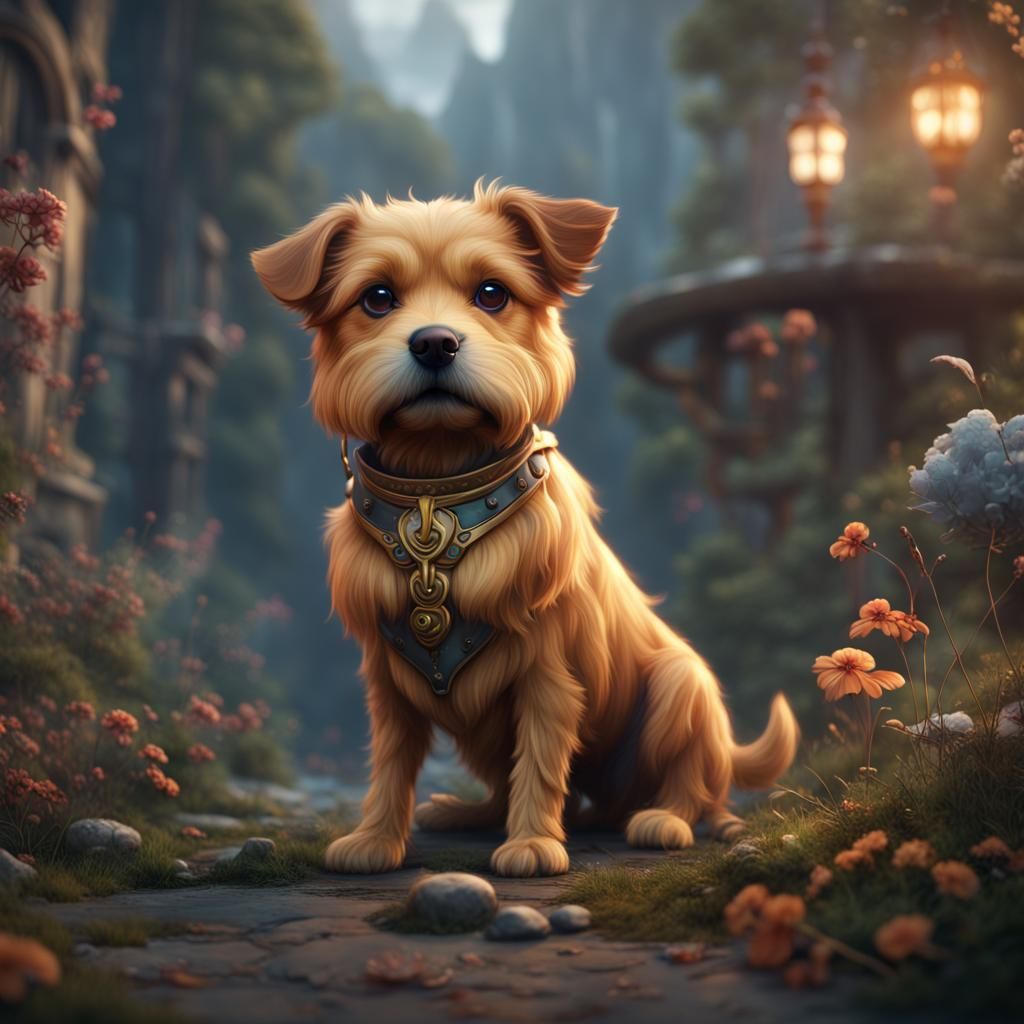 Cute Dog in Detailed Matte Painting Style