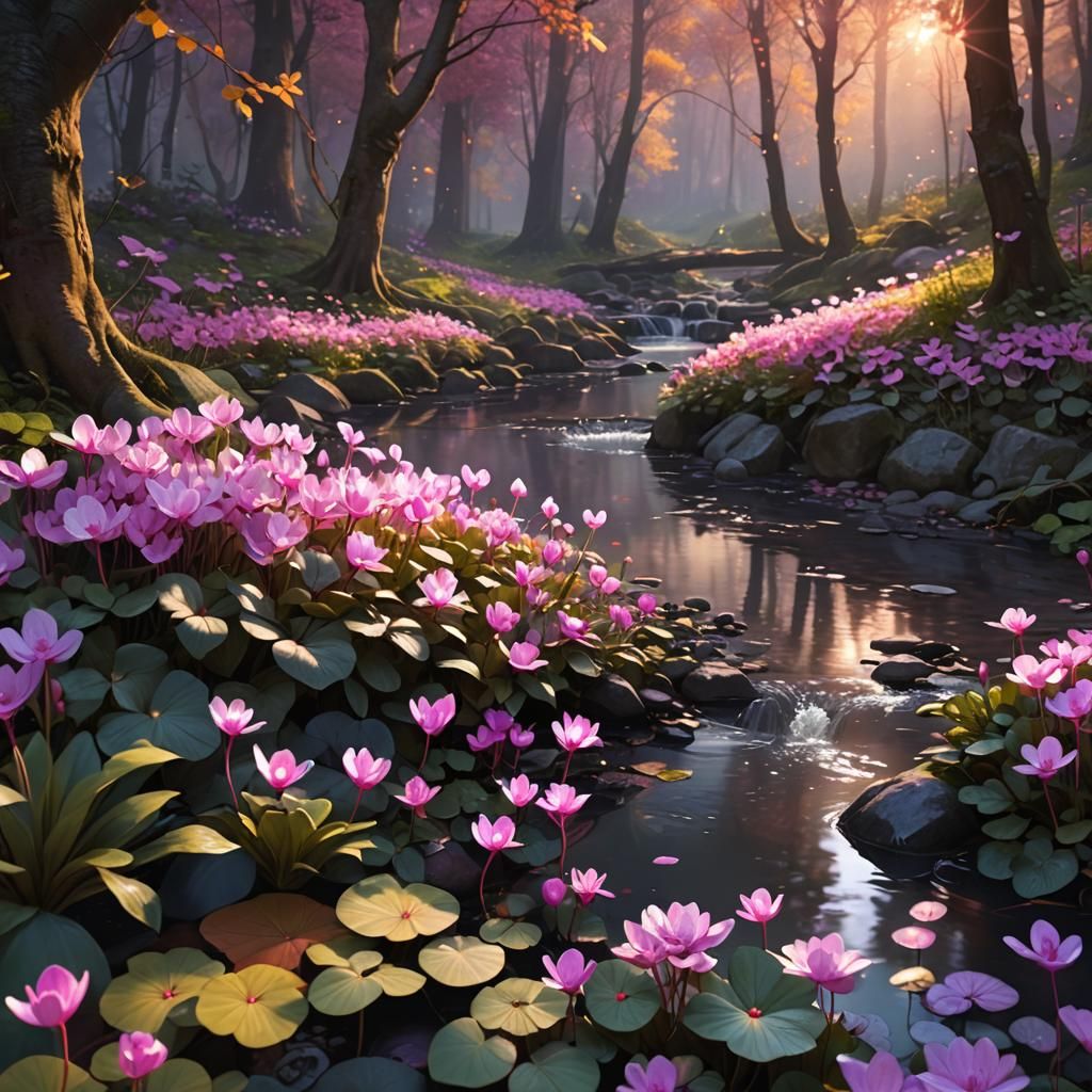Cyclamen in Autumn Woods, Anime Style