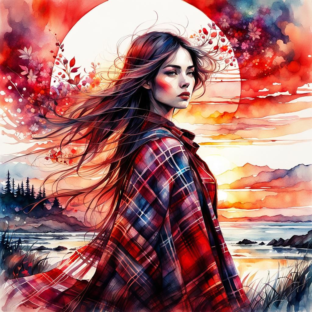 Girl in Plaid: A Watercolor Fairytale Illustration