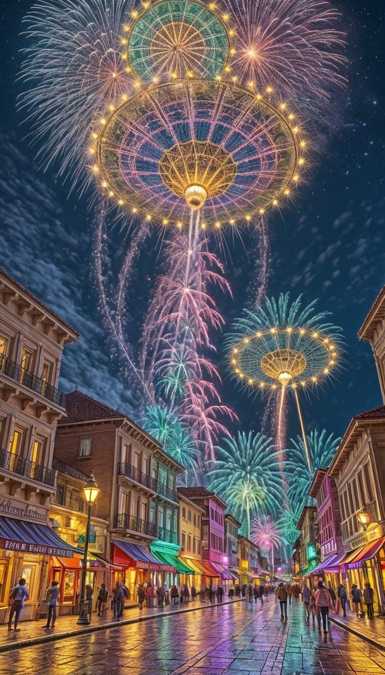 Sunning fireworks in the night sky. City's New Year's Eve st...