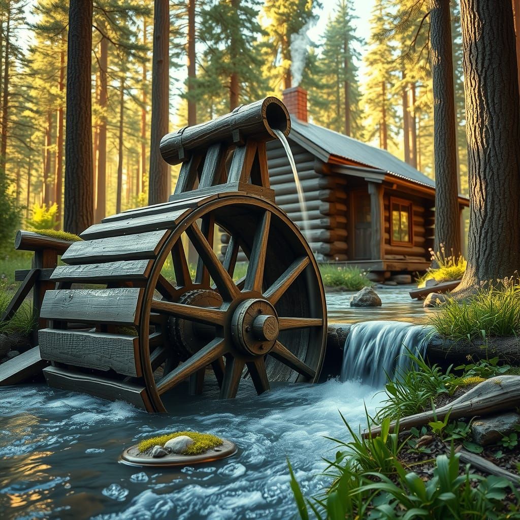 Serenity in the Forest Waterwheel