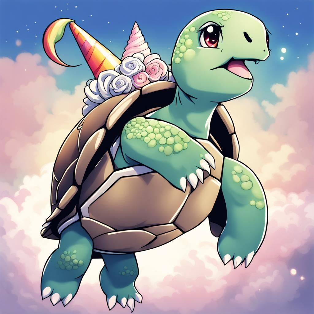 Anime Style Turtle with Unicorn Horn