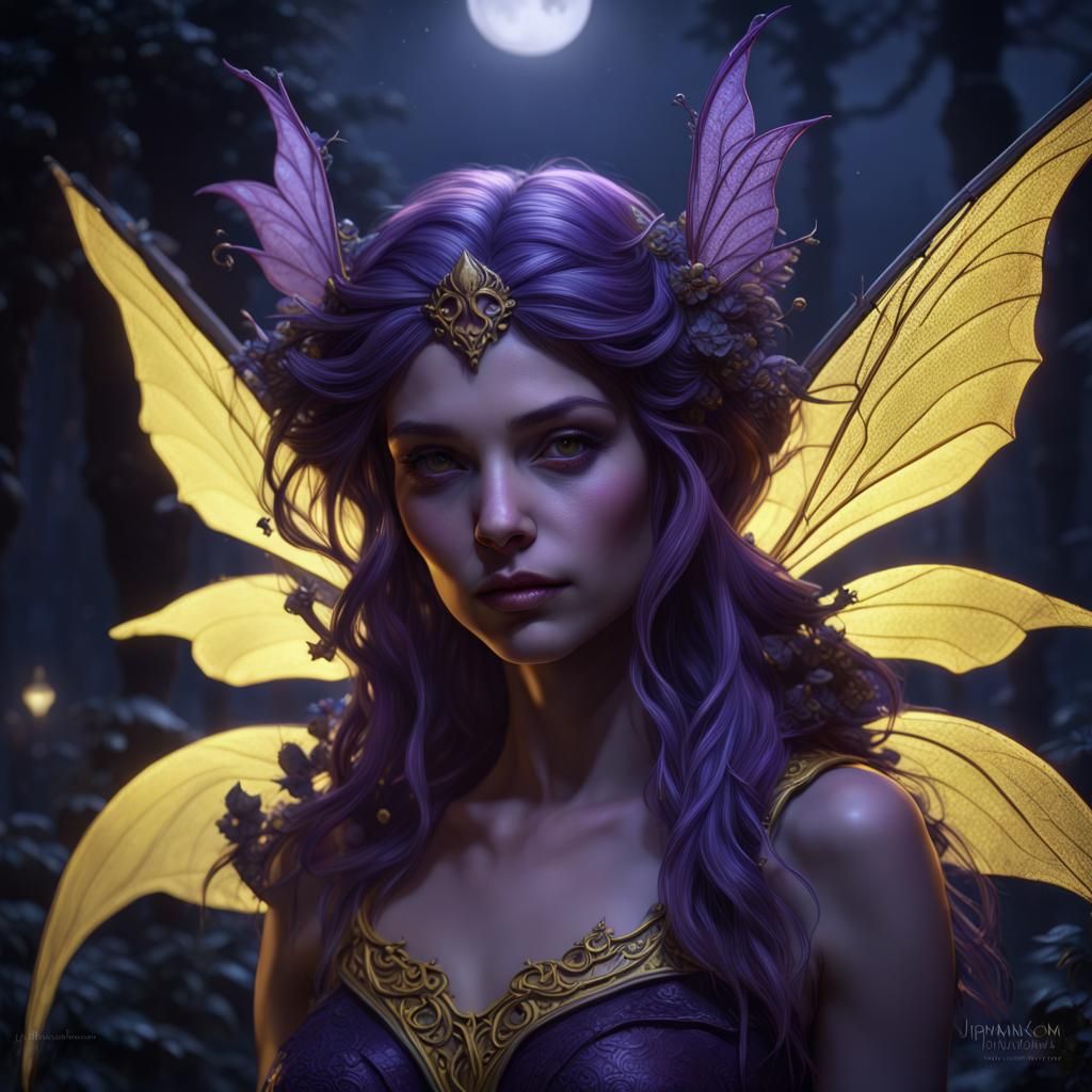 Moonlit Dark Fairy in Hyperrealistic Detail