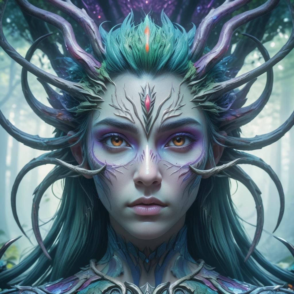 Fantasy Warrior in Mystical Forest, Dreamlike Concept Art