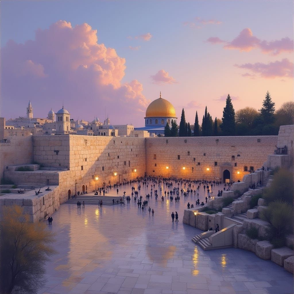 Western Wall at Twilight in Classic Landscape Style