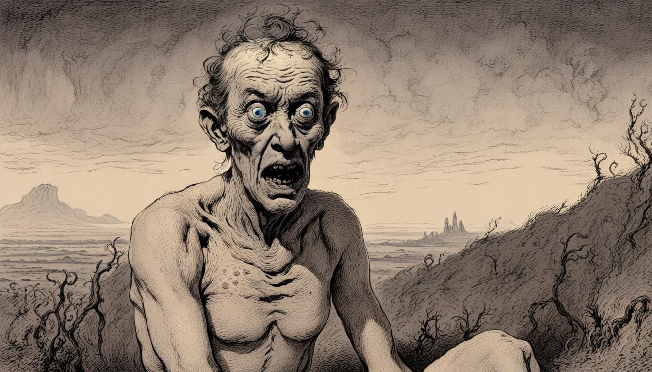 Terrifying Ugly Man in Phantasmagorical Alien World