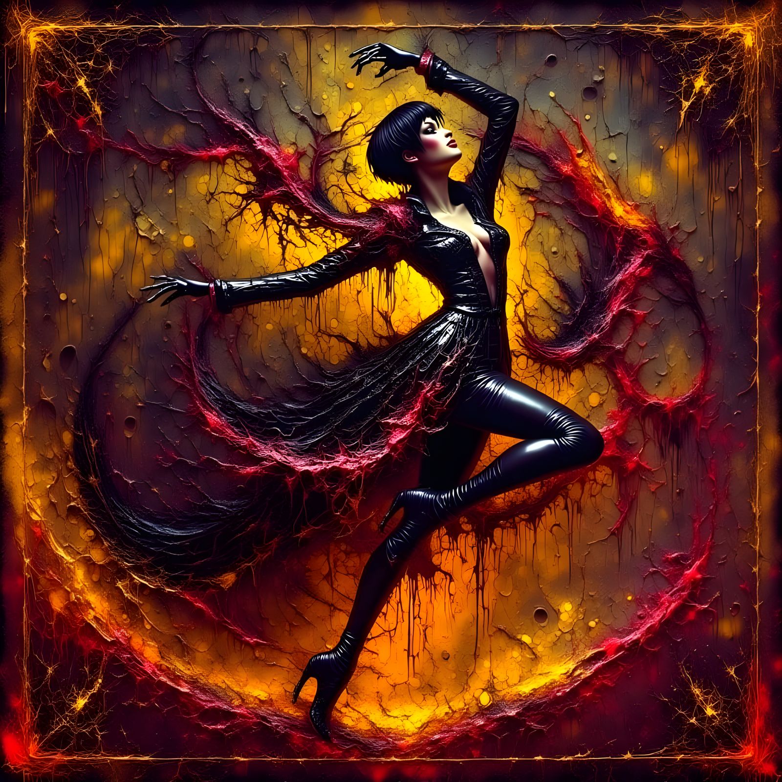 Goth Vampiress in Dramatic Oil Painting Dance