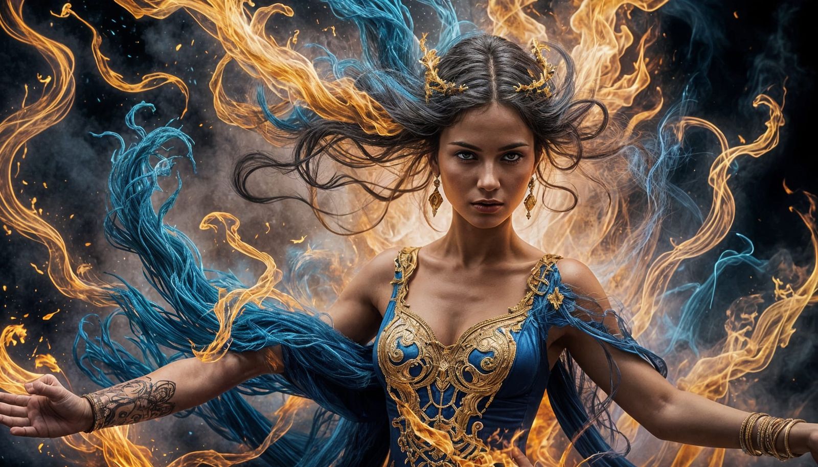 Woman Ensnared by Blue and Yellow Magic