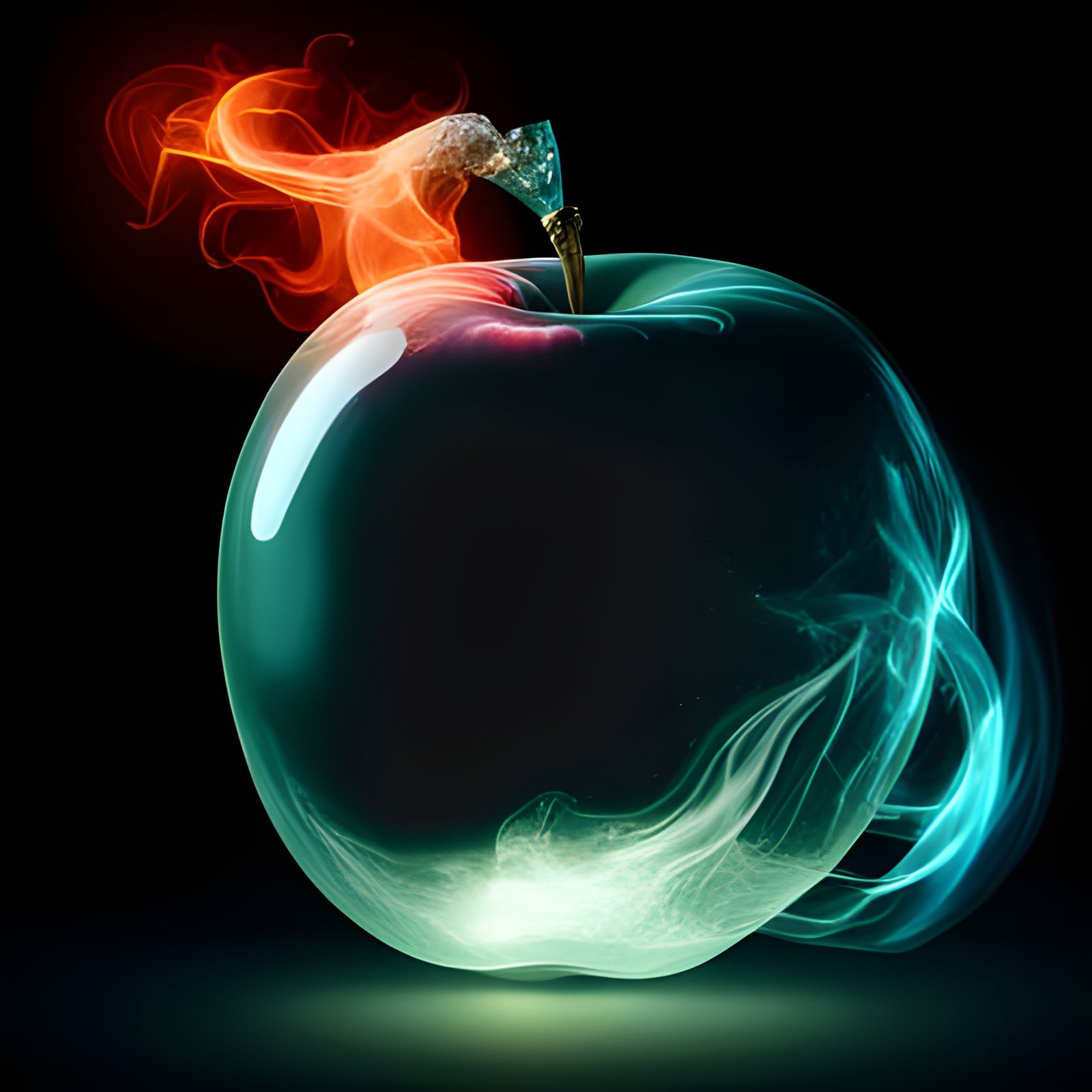 Glowing Glass Apple with Cosmic Energy: Detailed Matte Paint...