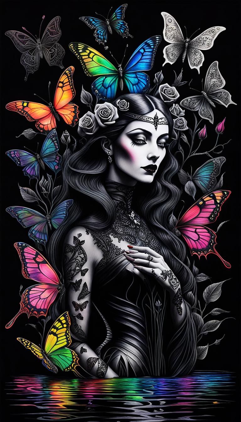 Surreal Crayon Drawing: Gothic Mother and Child