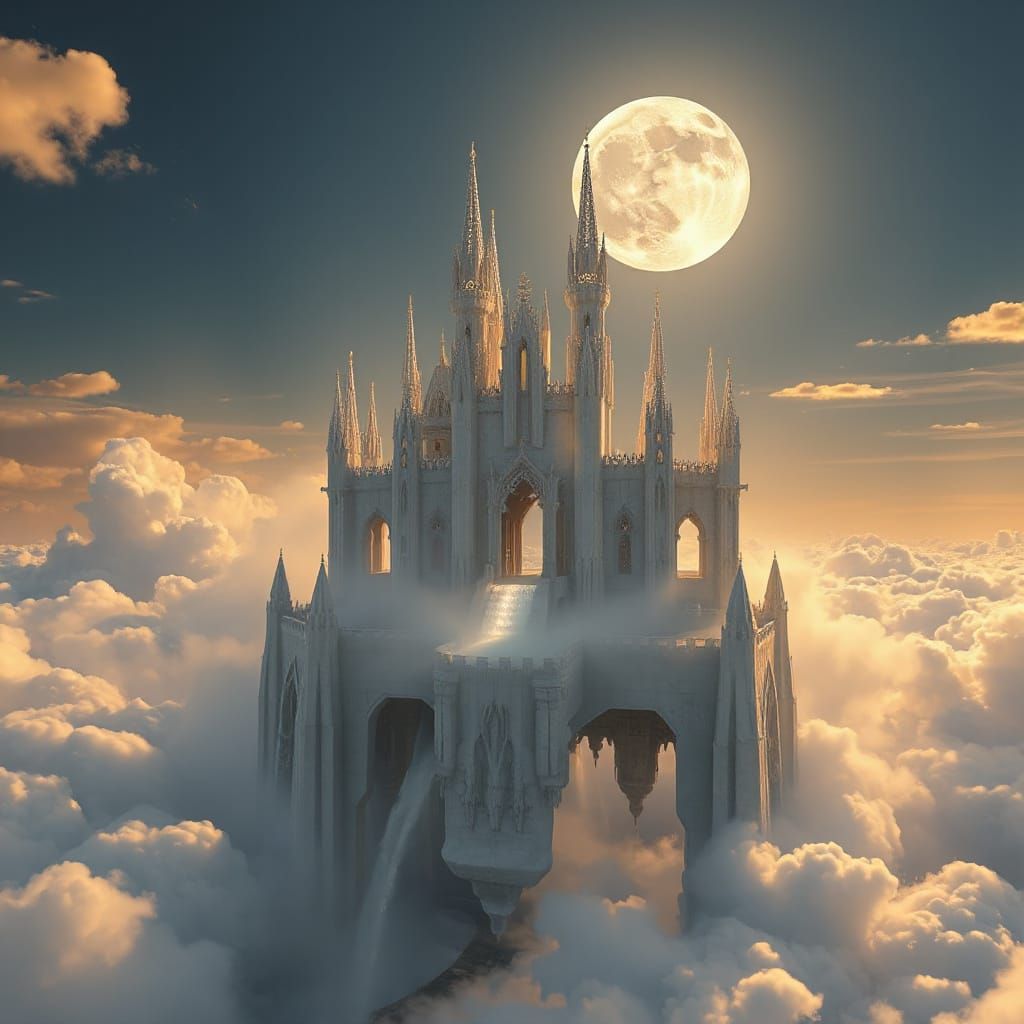 Majestic Floating Castle Above Clouds in Ethereal Light