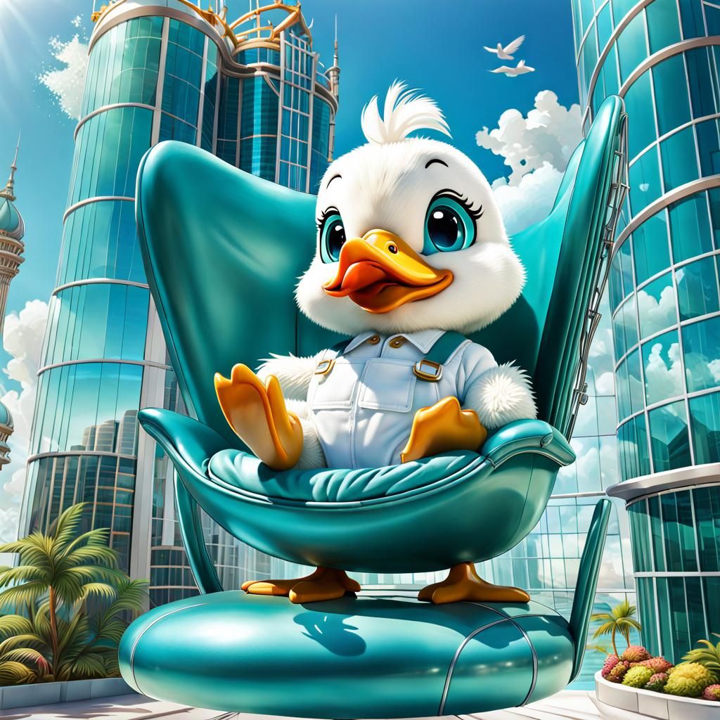 Chibi Duck Cleans Glass Building: Hyperdetailed Airbrush Art