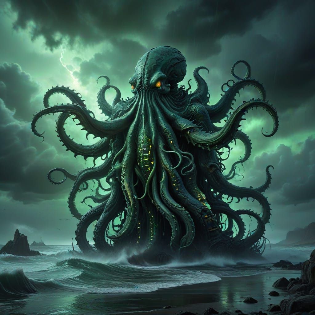Cthulhu Rises from the Dark Beach in a Glowing, Radioactive ...