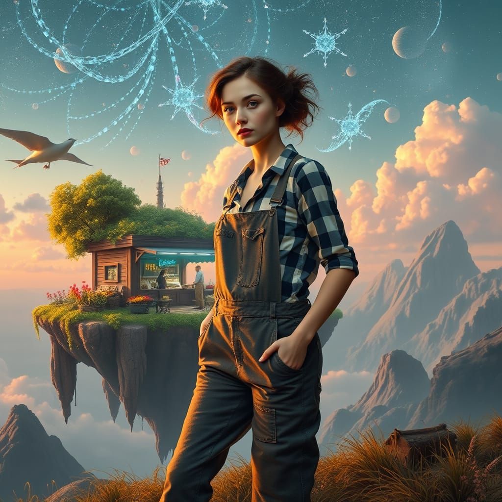 Celestial Farmstand on Floating Island: Digital Art