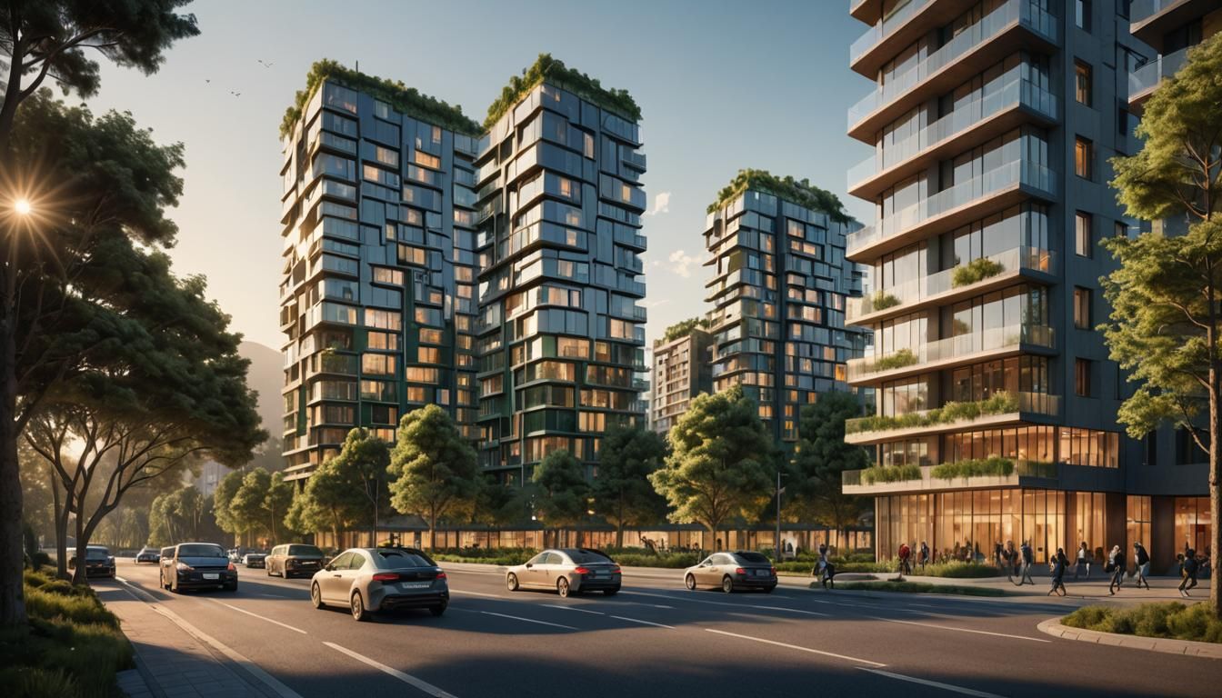 Iconic High-Rise Apartment Building in Matte Painting Style