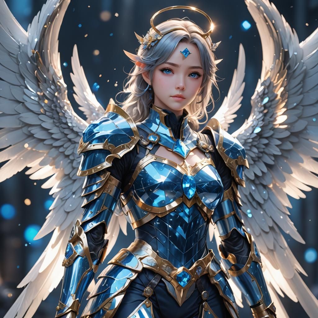 beautiful angel in blue diamond armor
