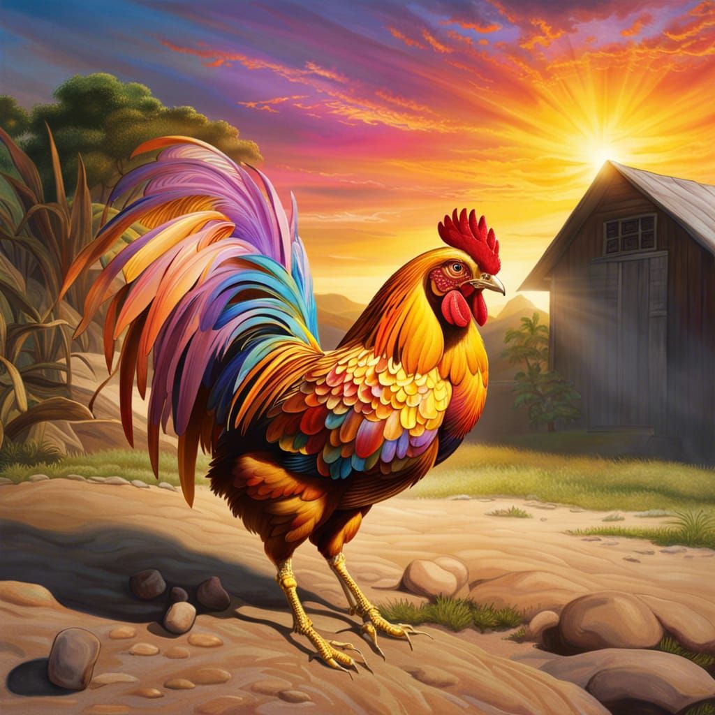 Chicken in Tropical Sunset Light