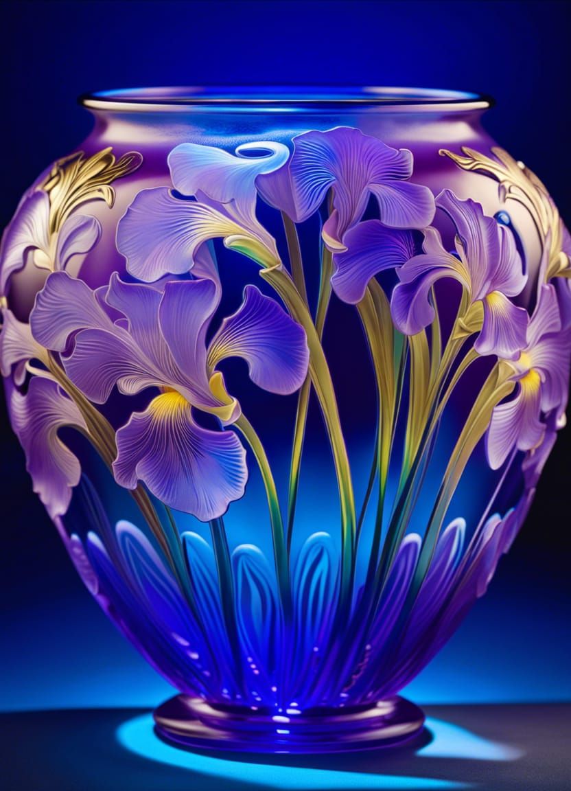 Iridescent Glass Irises in Art Nouveau Style