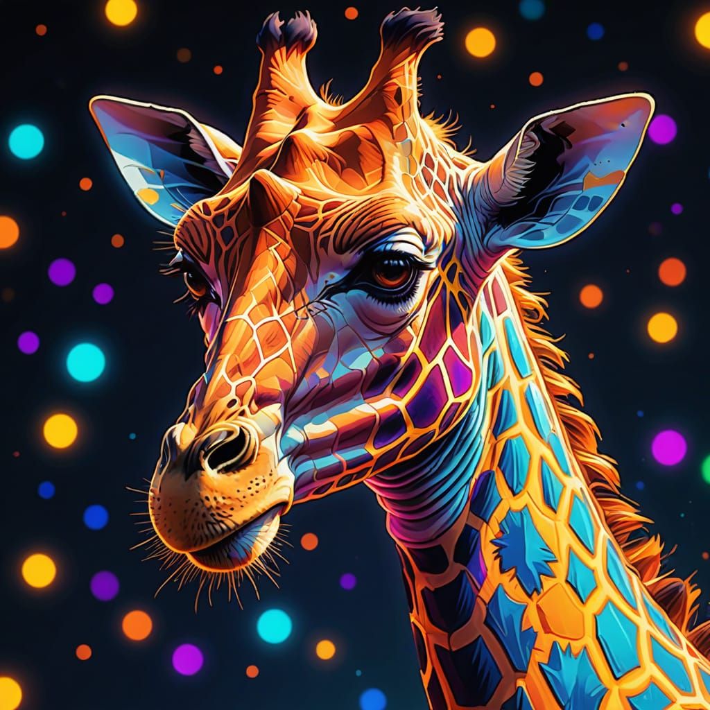 Neon Giraffe in Pixel Art Style
