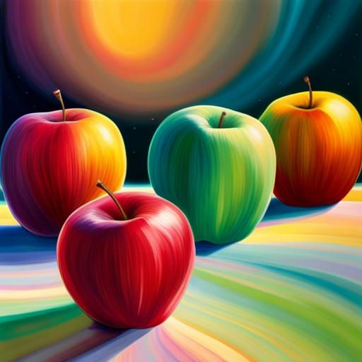 Hyperrealistic Apples in Colorful Splash Art Style