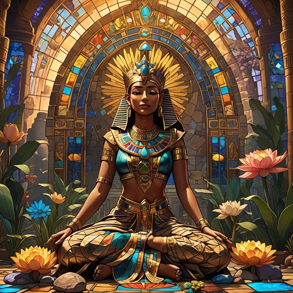 Art Nouveau Egyptian Queen Stained Glass