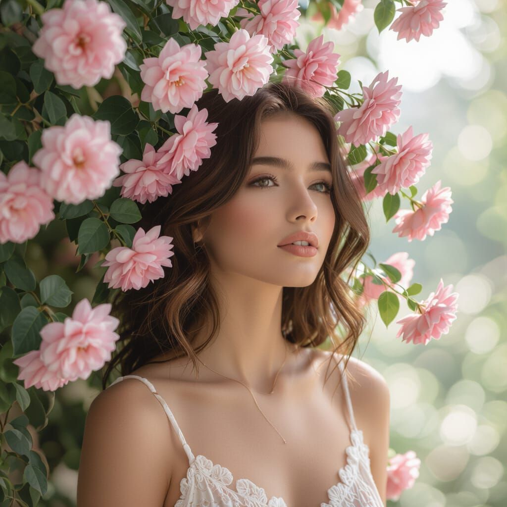 Hanahaki Legend: Young Woman with Blooming Flowers