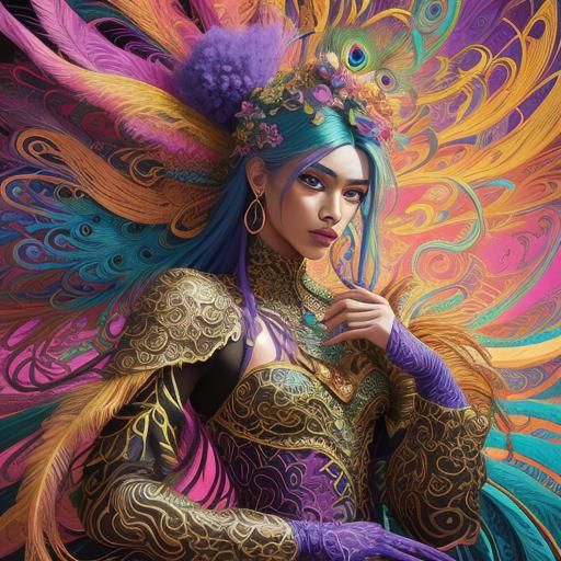 Dragon Peacock Woman in Abstract Expressionism Style