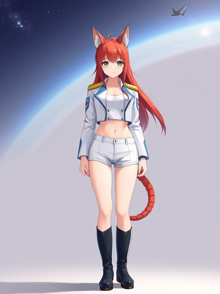 Hyper Realistic Kemonomimi Space Force Officer in Tropical W...
