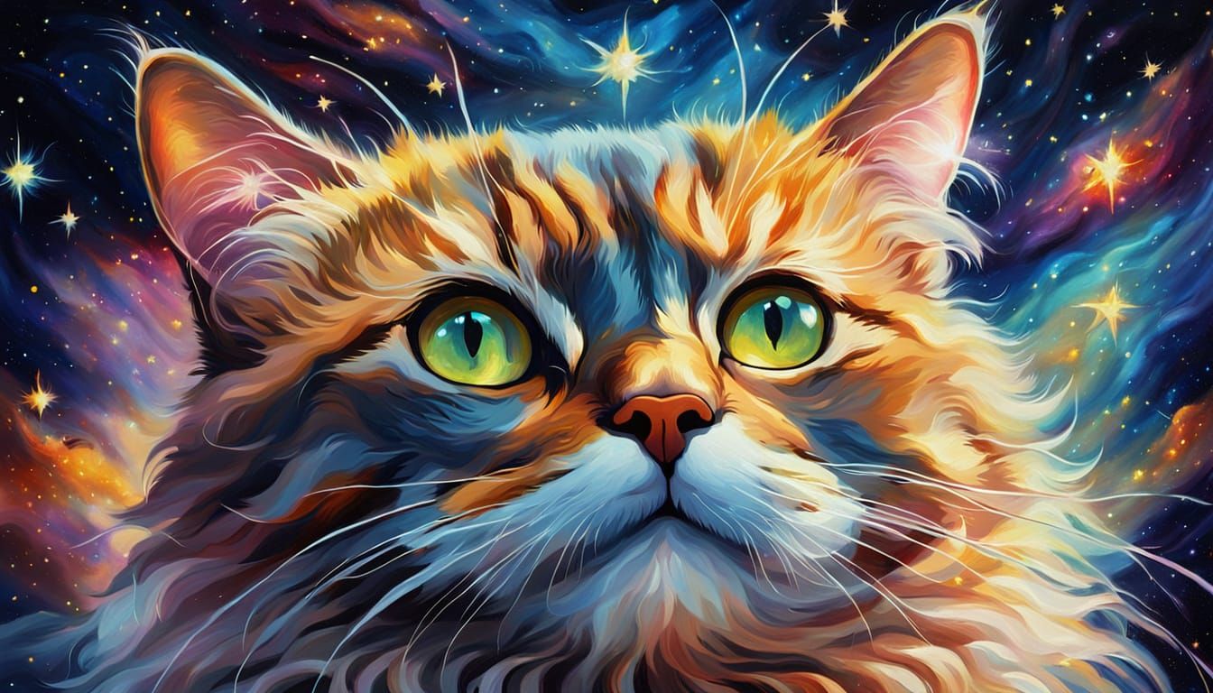Cosmic Cat Portrait in Surreal Oil Painting