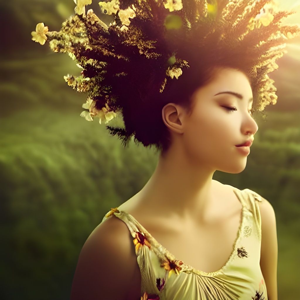 Divine Goddess Portrait with Flowers and Sunshine