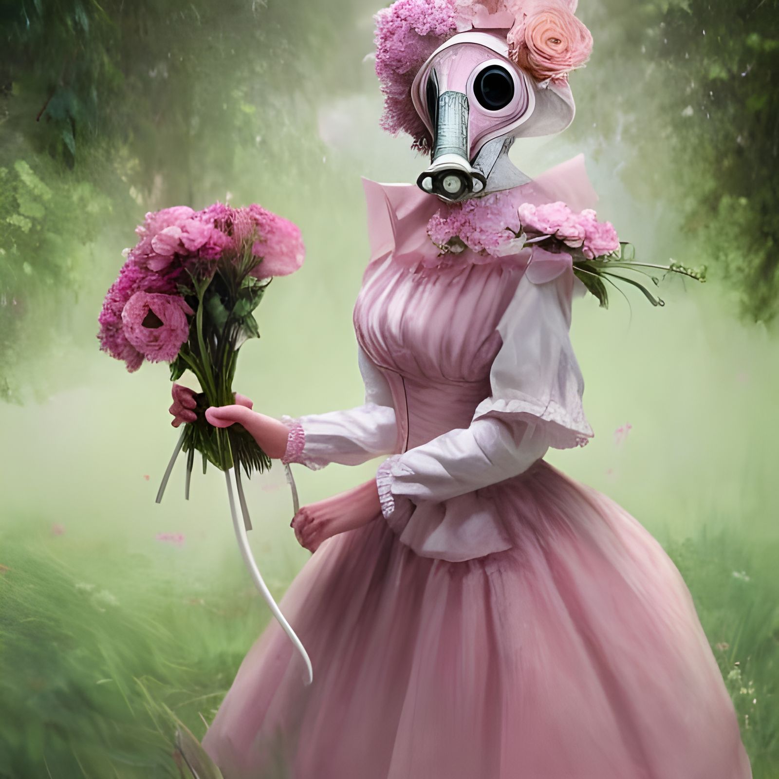 Pink Plague Doctor in Lush London Park